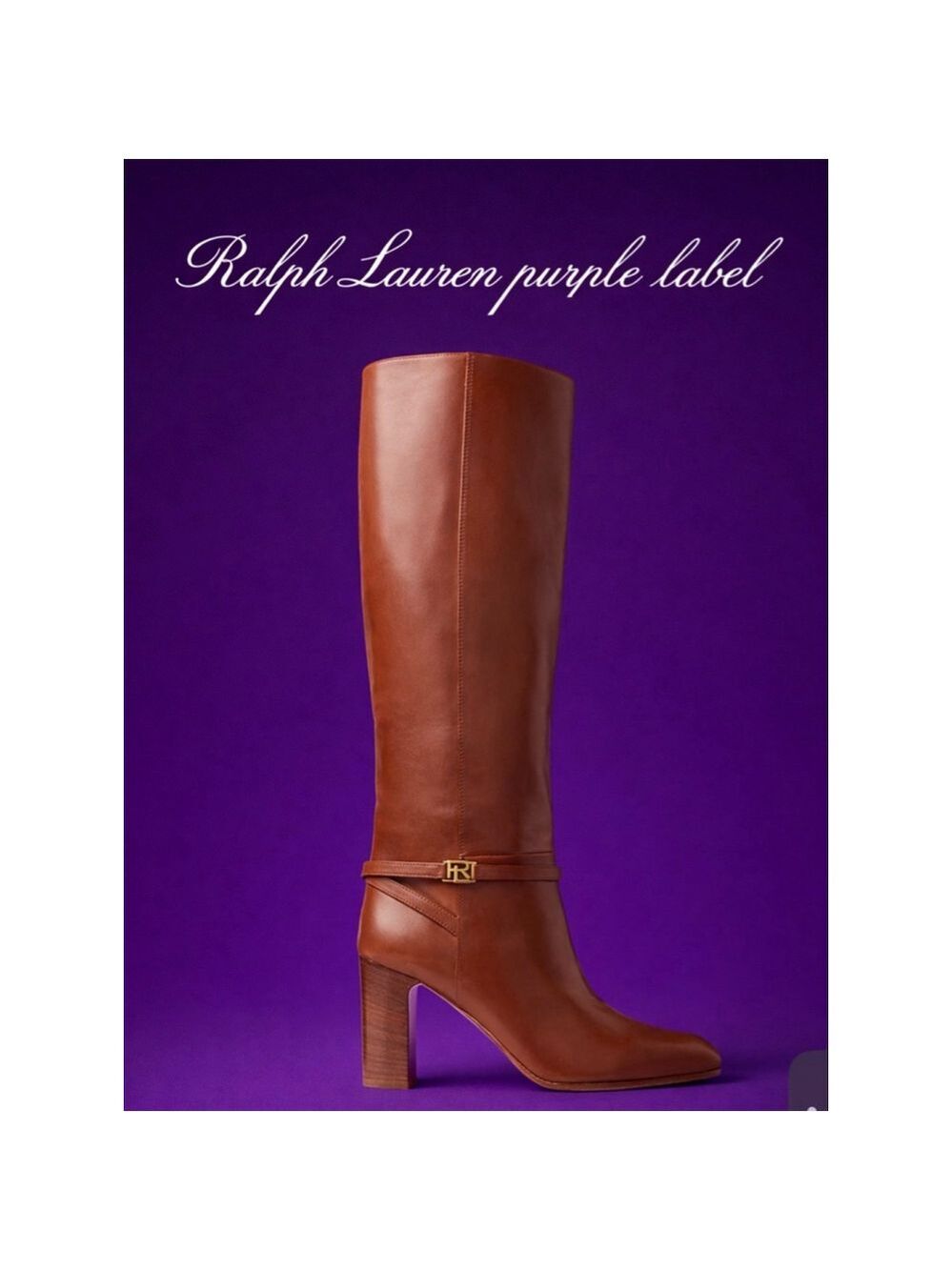 NIB Purple Label RL Brown Raygan Burnished Calfskin Heeled Boots 39/8.5